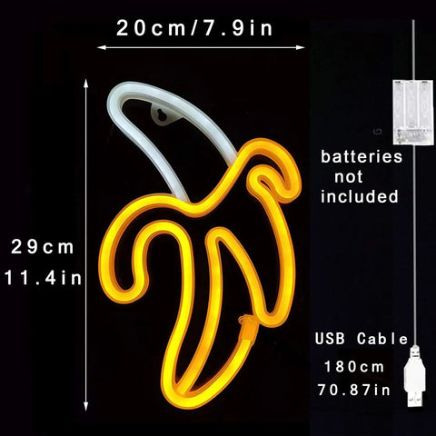 Banana Neon Sign LED Light 11.4 x 7.9 Inches USB or Battery Powered Wall Decor Night Lamp for Christmas Birthday Parties Kids Room