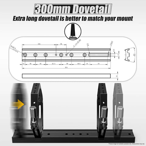 Diagram of 300mm dovetail for Beast 122mm Apo Triplet Refractor Telescope For Deep Space And Visual Observing, 854mm focal length.