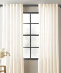 Two Pack Adjustable Curtain Rods 32 To 60 Inches, 1 Inch Black Heavy Duty Drapery Rod Set with curtains on window