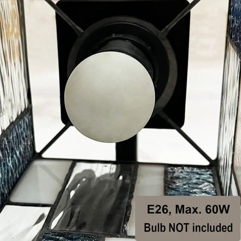 Close-up of the inside socket of a Tiffany Style 2 Light Wall Sconce with Hand Made Stained Glass Shade, bulb holder visible
