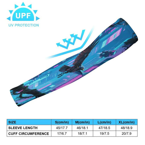 Chill Out Ice Silk Arm Sleeves Delivering Butter Smooth Compression And Ultimate Sun Shield Protection, detailed size chart and UV protection.