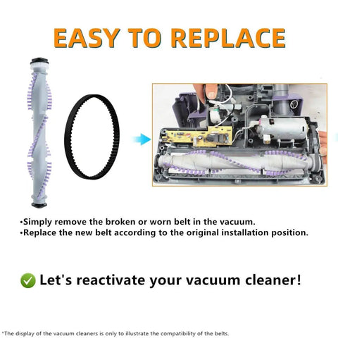 Diagram showing Brush Roller Replacement Kit For Navigator Upright Vacuums NV Series NV350 NV351 NV352 NV355 NV356 NV356E NV357 NV42 NV22 UV440 With Belt And Wheels Easy Repair To Restore Peak Suction And Make Your Vacuum Clean Like New.