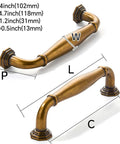 10 Pack 4 Inch Center To Center Antique Brass Cabinet Pulls for Dressers Bathrooms and Kitchen Cabinets, dimensional view.
