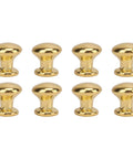 8 piece Miniature Round Head Pull Handles Set for dollhouse cabinets and drawers, one to twelve scale metal knob hardware, gold tone
