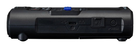 Back view of multi track recorder showing USB and power inputs for musicians with two XLR and TRS combo inputs 32 bit float audio