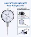 Dial Indicator With Magnetic Base 0-1.0 In Range, 0.001 In Precision, features close-up of gauge and multi-angle arm