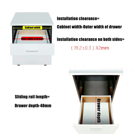 Heavy Duty Ball Bearing Drawer Slides 22 Inch Full Extension Rails installation measurements for kitchen cabinets.