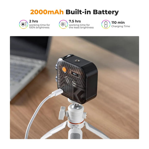 RGB Video Light 360 Degree Full Color Portable Photography Light with 2000mAh battery, mounted on tripod