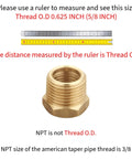 Beefy 3/8 Inch Male To 1/4 Inch Female NPT Brass Hex Bushing Reducing Adapter illustration with thread measurement guide