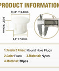 Product information of 30 Pack 8mm White Plastic Hole Plugs with Snap In Locking End Caps, nylon material, for furniture and pipes
