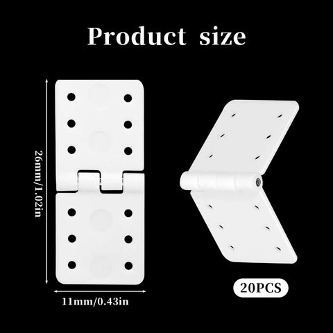 Two 26x11 mm nylon hinges showing size details for Dope 20 Piece Nylon Hinges For RC Planes And Fixed-Wing Models Foldable Square-Leaf Hinge Set For Remote Control Aircraft Easy Attachments And Repairs Durable Small Hinges For Model Airplane Projects.