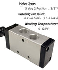 Five Way Two Position Hand Lever Pneumatic Valve Three Eighths Inch NPT Air Control Push Pull Lever with alloy and plastic body