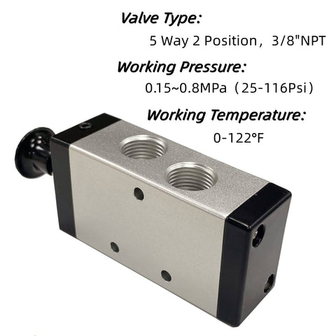 Five Way Two Position Hand Lever Pneumatic Valve Three Eighths Inch NPT Air Control Push Pull Lever with alloy and plastic body