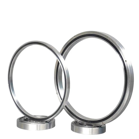 Rock Solid Cross Roller Slewing Ring Bearing RA808UUCC0 in two sizes, designed for heavy industrial platforms, showcasing durable steel.