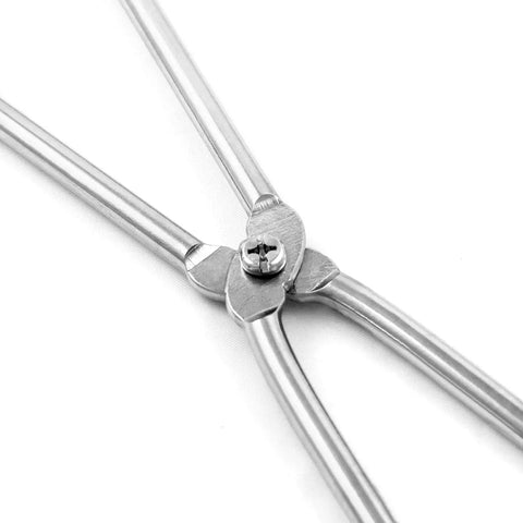 Close-up of hinge on 16 Inch Stainless Steel Crucible Tongs For Laboratory And Industrial Use Beefed Up Heavy Duty Rugged And Heat Resistant