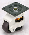 4 Pack Straight Up Heavy Duty Leveling Caster Wheels Featuring Retractable Nbr Pads And Swivel Ball Bearings, showing a single caster with steel plate.