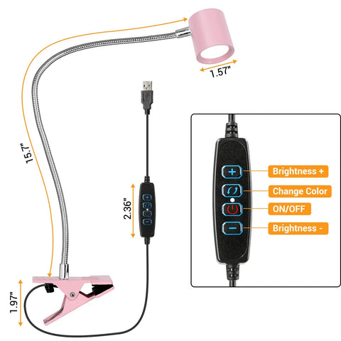 Clip On Reading Light With Memory Function 3 Color Temperatures And 10 Brightness Levels 360 Degree Gooseneck Desk Lamp For Bedside Reading Eye Caring Book Light For Books In Bed Clamp Light For Headboard