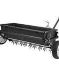 Tow Behind Lawn Spreader With Aeration Spikes For A Beefy Lawn Boost 32 Inch Wide Broadcast Spreader With 72 Aeration Tines 15 Settings