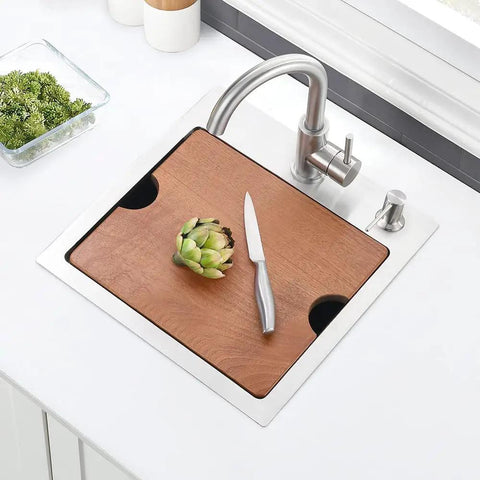 15 Inch Bar Sink Drop In Workstation With Cutting Board 16 Gauge Stainless Steel Single Bowl Bar Prep Sink for Small Kitchens Outdoor and RV Use Topmount Island Basin