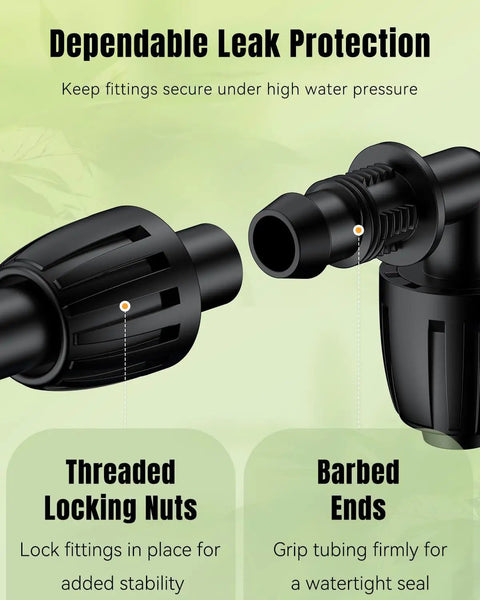 Fifteen Pcs Drip Irrigation Fittings For Half Inch Tubing With Barbed Elbows And Anti Drop Lock Nuts, Leakproof Connections