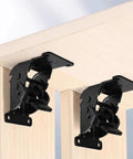 Heavy Duty 2 Pack Black 180 Degree Foldable Bracket For Table Leg Furniture Support, manganese steel, secure fit, minimal space.