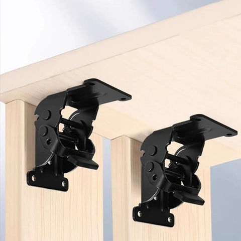 Heavy Duty 2 Pack Black 180 Degree Foldable Bracket For Table Leg Furniture Support, manganese steel, secure fit, minimal space.
