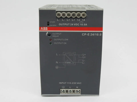 Used Switch Mode Power Supply 24VDC 10A 240W Solid SMPS For Control Panels And Automation Needs, Reliable Compact Unit Ideal For DIY Projects And Pro Builds, ABB CP-E 24/10.0 front view