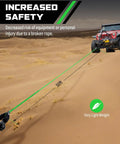 Daydoor 14 Inch X 50 Feet Green Synthetic Winch Rope Extension For Light Duty Atv And Utv Recovery With 10000 Lbs Load Rating shown in use.