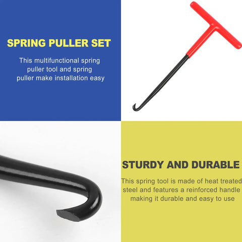Two-Piece T-Handle Exhaust Spring Puller Set with red handle and black hook in sturdy steel, 6.3 in x 3.15 in for motorcycles, dirt bikes.
