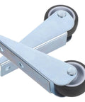 Rock Solid Sliding Door Rollers With Durable Rubber Casters And No Droop Bottom Support Wheels For Wooden Barn Doors and Closets close-up view of rubber casters