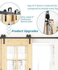 Single Track Bypass Sliding Barn Door Hardware Kit For Double Doors With Low Ceiling Clearance, flat track roller shown installed