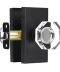 Matte Black Clear Glass Crystal Door Knobs With Privacy Lock For Bedroom And Bathroom, Octagon Modern Classic Interior Door Knobs