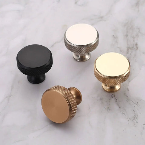 Kickass 10 Pack Gold Knurled Cabinet Knobs With Brushed Gold Finish Heavy Duty Drawer Pulls For Kitchen Cabinets And Dressers Super Slick Premium Hardware Collection on marble surface.