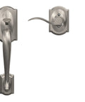 Camelot Front Entry Handleset With Right Hand Accent Lever And Satin Nickel Finish Lower Half Grip Durable Metal Construction For Serious Security And Sweet Curb Appeal On Your Front Door And Easy Pairing With Smart Locks Or Mechanical Deadbolts