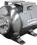 Side view of Tough As Nails Heavy Duty 6.5 Gallon Stainless Steel Horizontal Pressure Tank With Synthetic Butyl Rubber Bladder For Reliable Water System No Water To Air Contact And Corrosion Resistant Tank Body Model 600650SS.