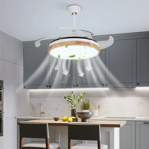 Ceiling Fan with Light 42 Inch Wireless Control Illuminated Fan for Living in a modern kitchen setting.