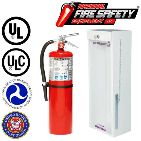 Solid Ten Pound Refillable Abc Fire Extinguisher With Wall Mount Steel Cabinet and Drop Dead Simple Directions for Go To Commercial Safety Gear that knocks out any flame like a boss