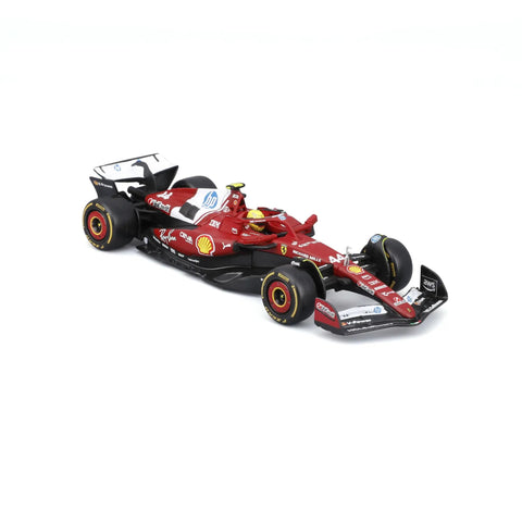 Ferrari 1:43 Die Cast 2025 Season Car With Helmet Hamilton 44 Display Ready Model for Collectors, realistic race car angle view
