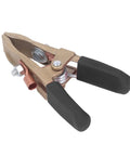 Heavy Duty Brass Welding Ground Clamp Rated For 500 Amps With Large 60mm Jaw Opening For Secure Earth Clip Hookups On Cars And Heavy Power Train Manufacturing Jobs You Can Count On Today, showing brass body and rubber grips.