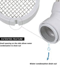 R1508 Termination Cap Vent Cover Mesh Screen for Round Furnace PVC Pipe, showing patented drain feature, stainless steel mesh