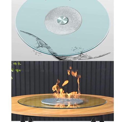 Rotating Lazy Susan Turntable With Tempered Glass Surface showing water and fire features
