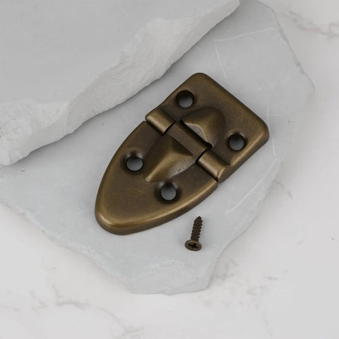 2 Pcs Bronze 90 Degree Flip Hinges For Guitar Cases And Piano Cabinets Music Box Hardware resting on a stone background, highlighting smooth action.