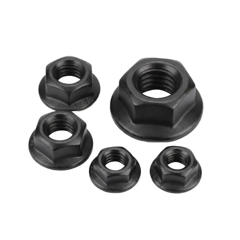 Bad Boy M6 Serrated Flange Hex Lock Nuts 25 Pack Heavy Duty Stainless Steel 304 Black Oxide Finish set of five sizes