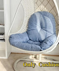 Replacement Cushion For Hanging Egg Chair Thick Plush Seat Pillow in blue cotton-linen blend on white chair indoors