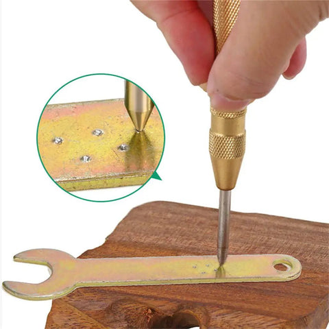 Two Pack Automatic Center Punch Kit 5.1 Inch Spring Loaded Drill Punch Tool Brass Window Spring Punch One Handed Operation Fixed Point Car Window Glass Breaker For Precise Center Marking And Piercing