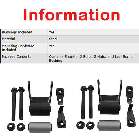 Image of Rear Leaf Spring Shackle Kit 722018 Left Rear Right Rear Pair For Ford Excursion F250 F350 Super Duty F450 Trucks with bushings and bolts visible.