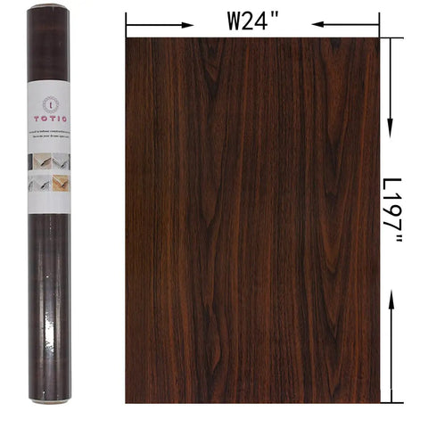 Walnut Wood Grain Vinyl Wallpaper Peel And Stick Dark Brown Thick Texture Adhesive Contact Paper, Roll with Dimensions 24 x 197 Inch