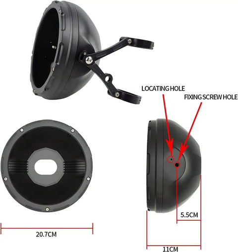 7 Inch Aluminum Alloy CNC Motorcycle Headlight Housing Bucket with CNC Side Mount Bracket and Fork Tube Clamps for 46-50mm, Black