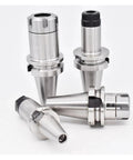 Precision Balanced BT40 ER11 Collet Chuck For High Speed CNC Milling Machines showing four tool holders with shiny alloy steel finish.