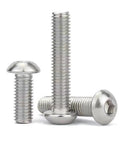 M5 X 5mm Button Head Socket Cap Screws 304 Stainless Steel showing three screws with various lengths and a hex drive.